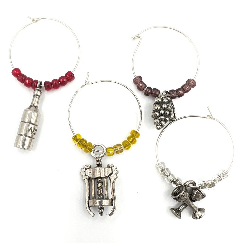Wine-Themed Pewter Wine Glass Charms